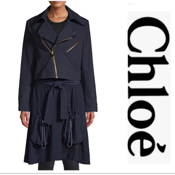 Chloe utility jacket/moto cropped w chunky goldtone hardware - Picture 4 of 5